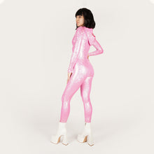 Load image into Gallery viewer, Hooded Shattered Glass Pink Catsuit