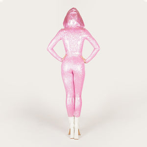 Hooded Shattered Glass Pink Catsuit