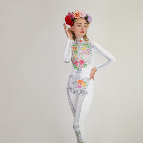 Watercolor Print Day Of The Dead Catsuit