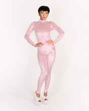 Load image into Gallery viewer, Velvet Crushed Light Pink Catsuit