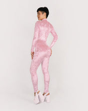 Load image into Gallery viewer, Side of Velvet Crushed Light Pink Catsuit