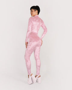 Side of Velvet Crushed Light Pink Catsuit